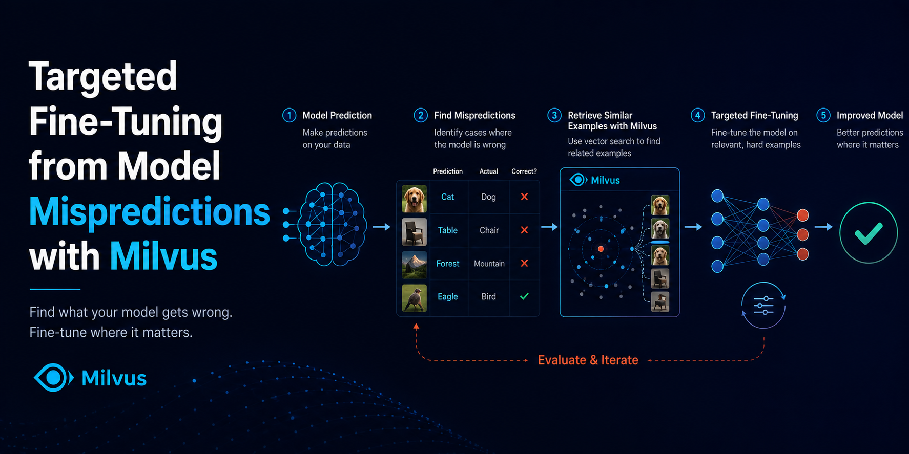 Targeted Fine-Tuning from Model Mispredictions with Milvus